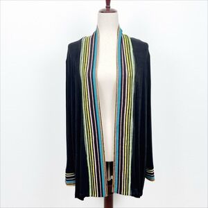 VTG Amanda Top Womens XL Black Rainbow Open Cardigan Liquid Knit Lagenlook Retro